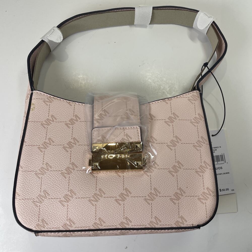 Nicole Miller Pink Logo Rose Blush Logo Strap Shoulderbag Purse NWT